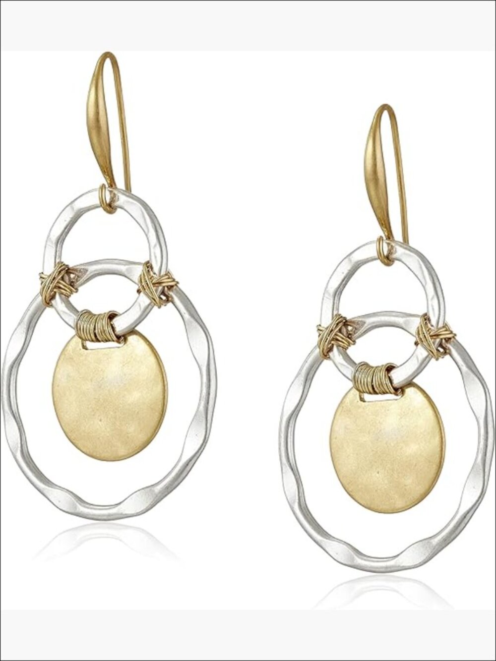 Wire Wrapped Orbital Circle Drop Earrings - Fish Hook Closure - Hammered Texture